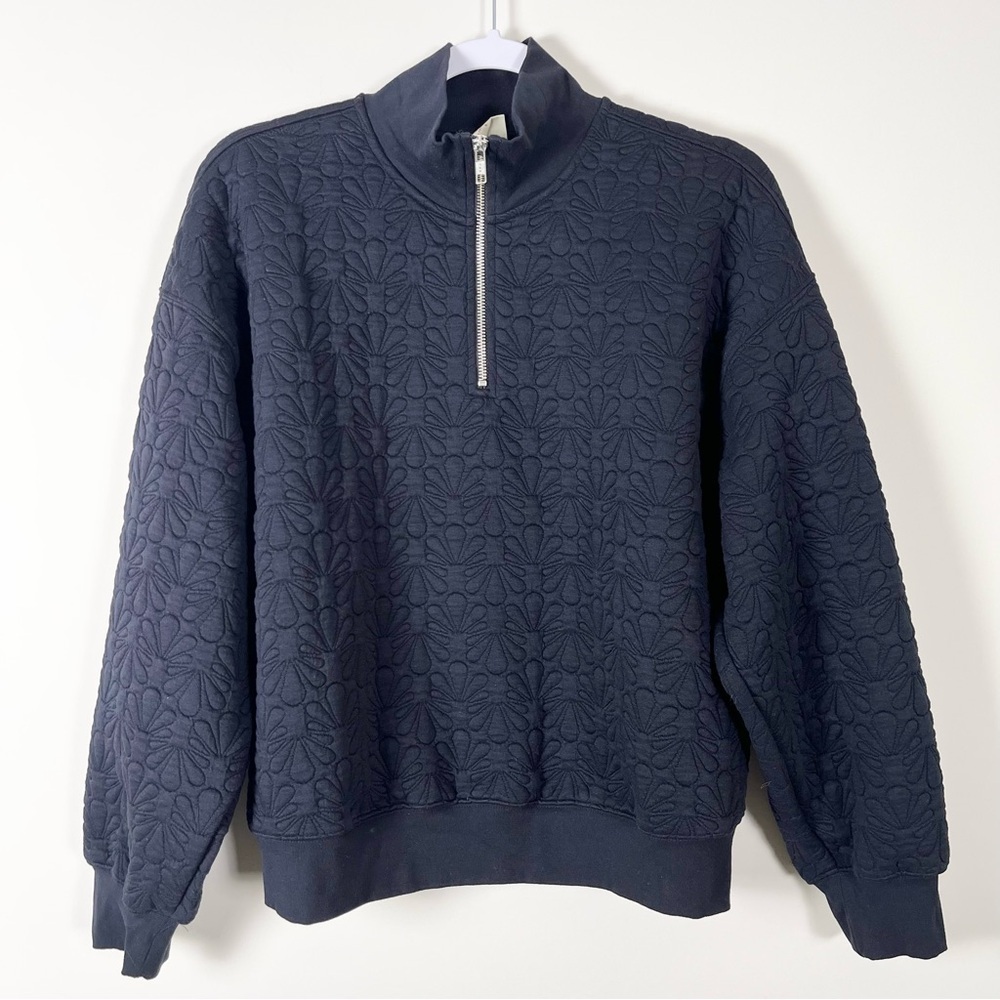 Levi's Womens Navarro Quilted 1/4 Zip Sweatshirt Black Textured Zip-Up Sweater